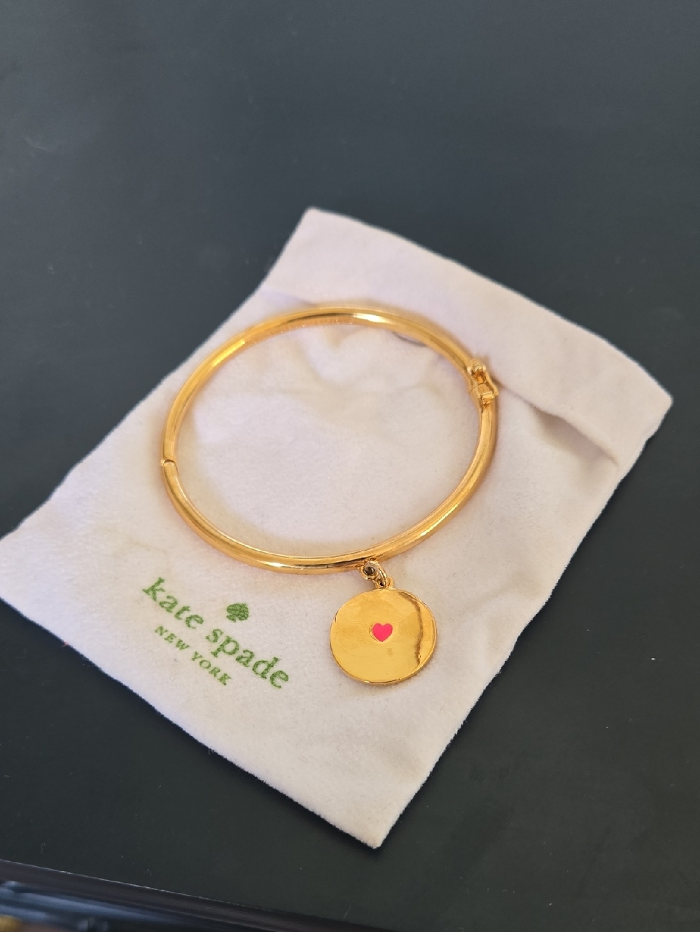 kate spade - Let's Go Steady Gold Bangle with Pink Heart Disc Charm